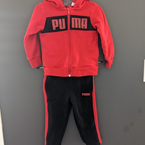 Puma red & black sweatsuit zip up hoodie & sweats - Picture 1 of 4